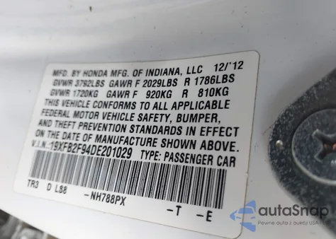 2013 Honda Civic Ex-L из США, поврежденный, VIN 19XFB2F94DE201029